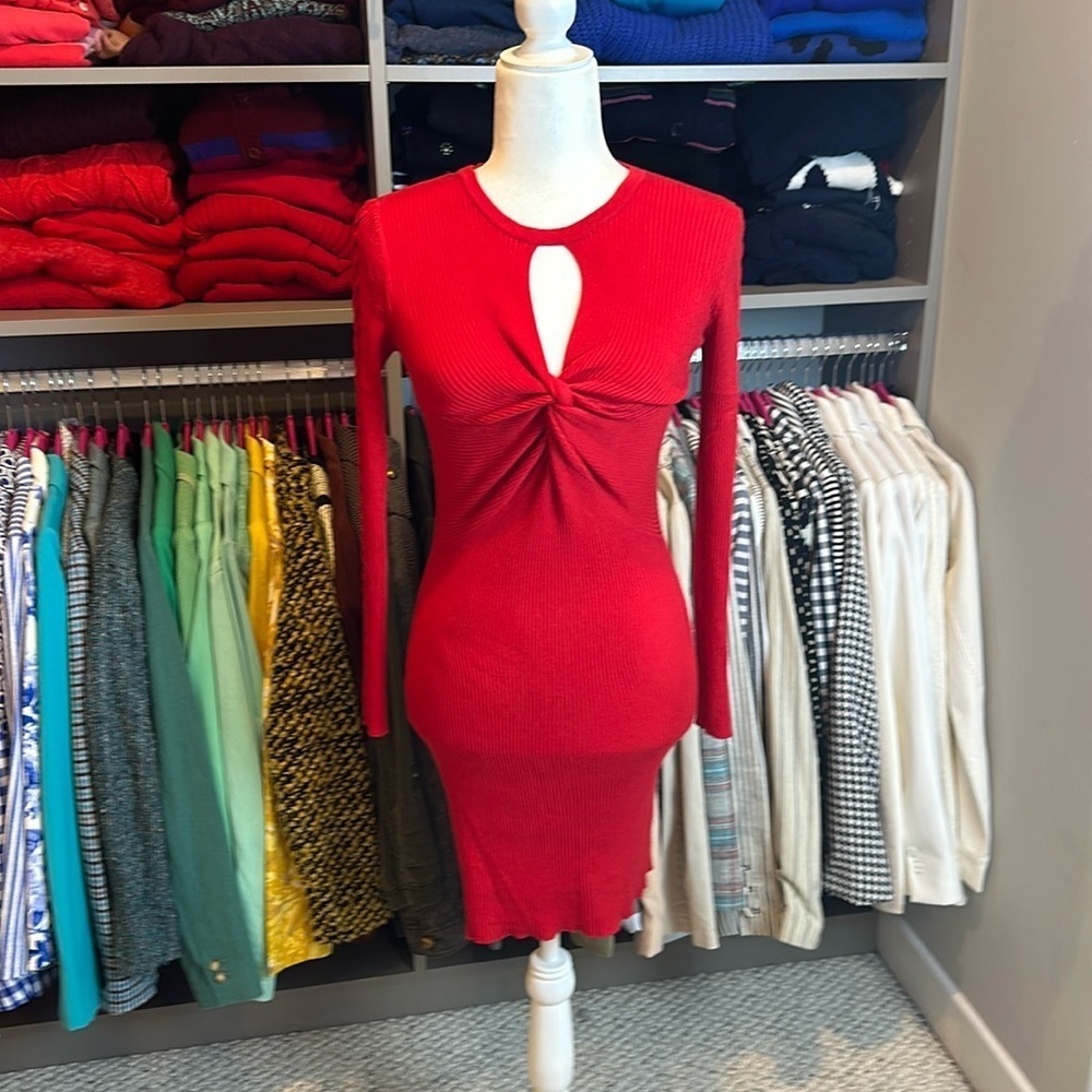 No Boundaries red twisted v neck long sleeve sweater dress size XS